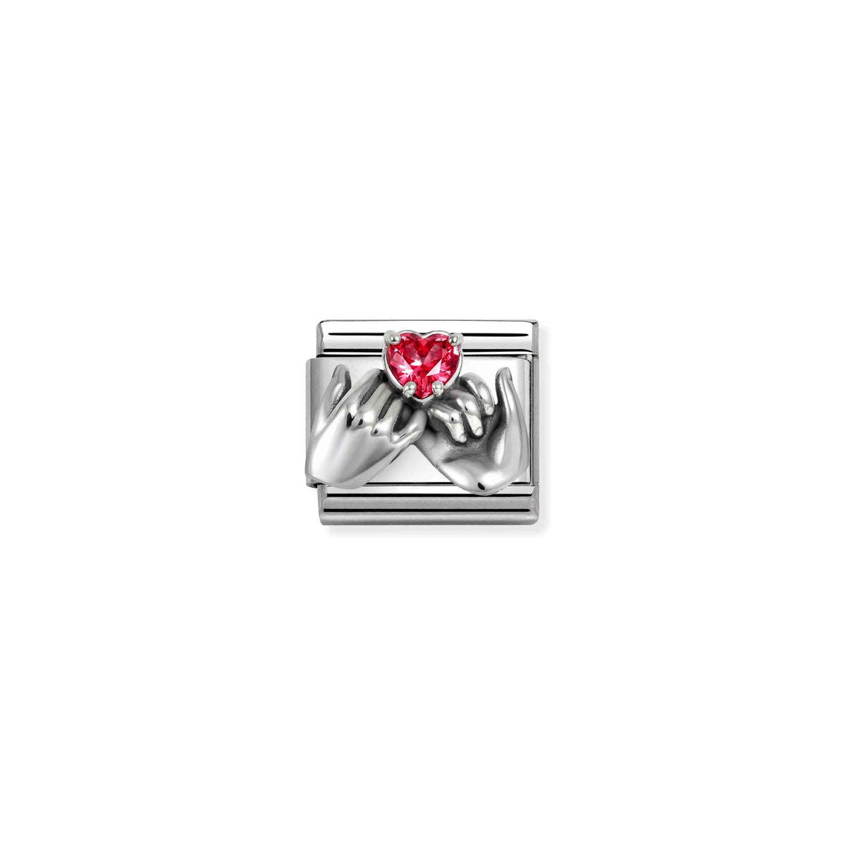 Nomination Classic Oxidised Silver and CZ Red Heart Hands Love & Hearts Charms
