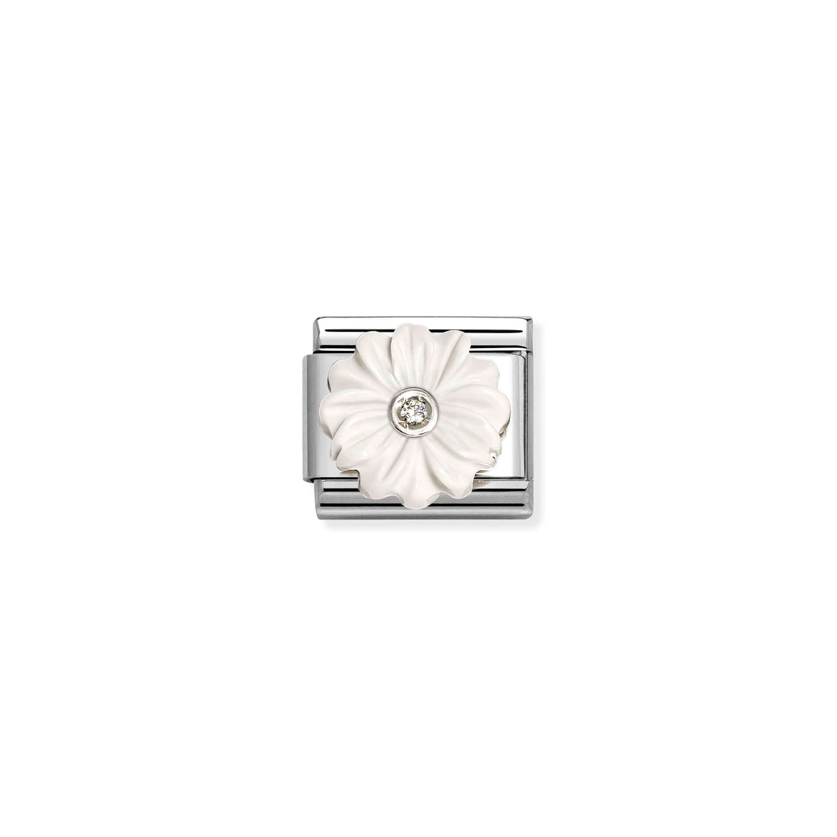 Classic Silver CZ White Resin Flower Flowers & Nature Charms