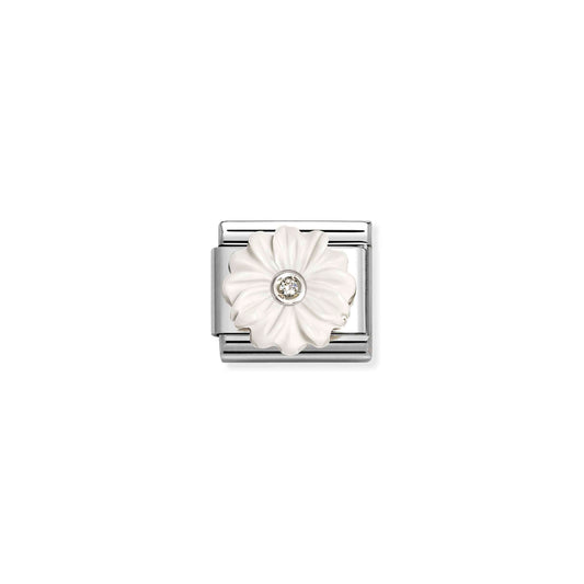 Classic Silver CZ White Resin Flower Flowers & Nature Charms