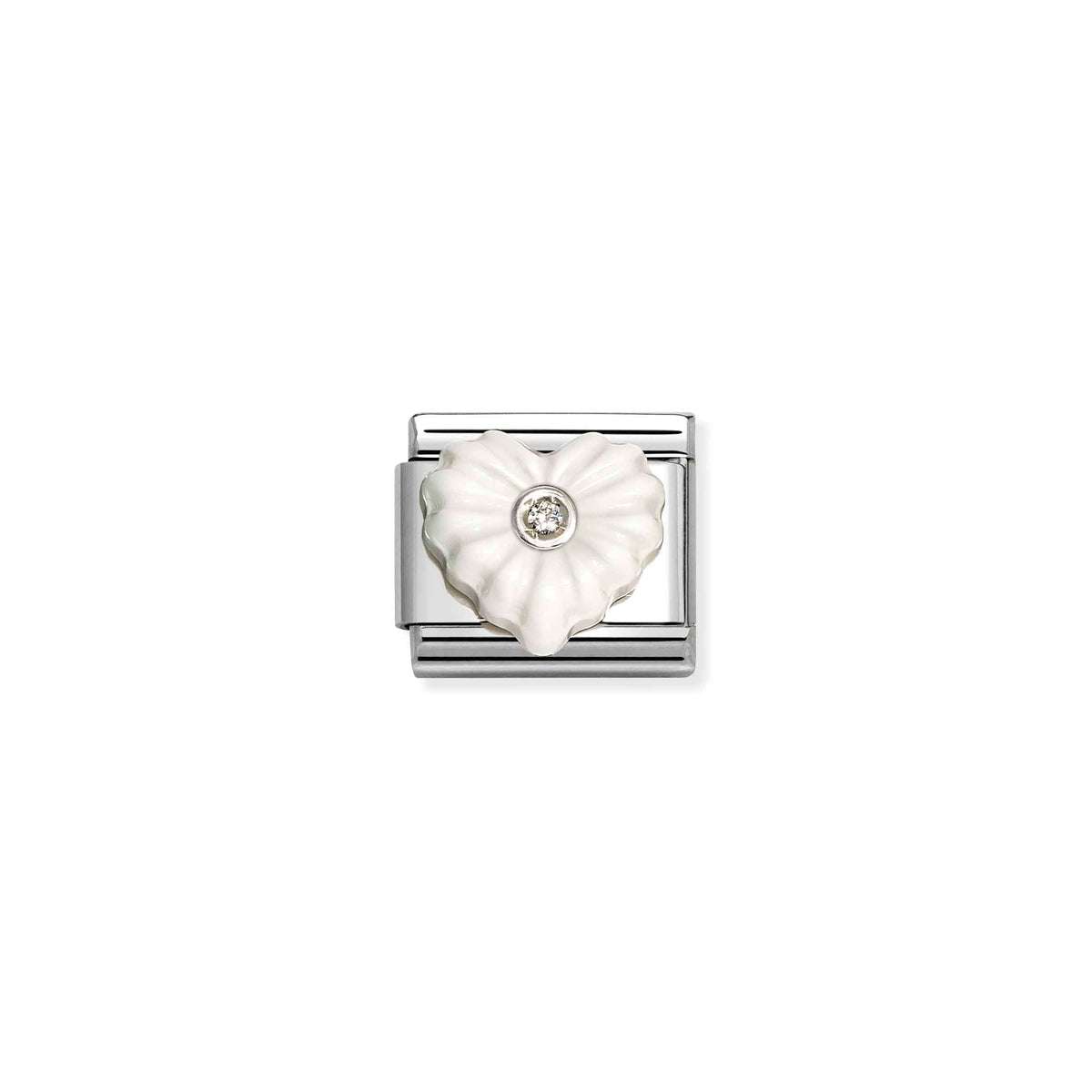 Classic Silver CZ White Textured Resin Heart Love & Hearts Charms