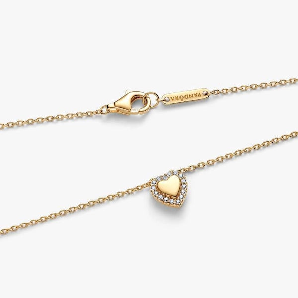 Gold Engravable Heart Halo Collier Necklace, 45cm