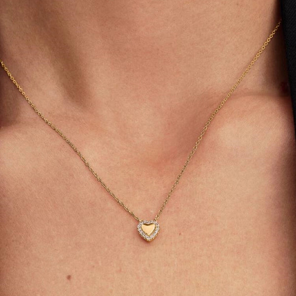 Gold Engravable Heart Halo Collier Necklace, 45cm