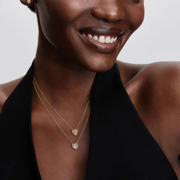 Gold Engravable Heart Halo Collier Necklace, 45cm