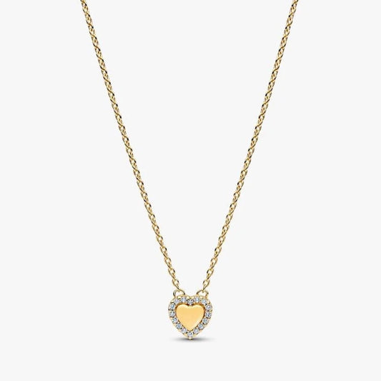 Gold Engravable Heart Halo Collier Necklace, 45cm