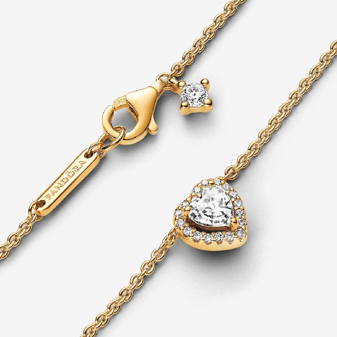 Pandora Gold Sparkling Heart Collier Necklace, 45cm