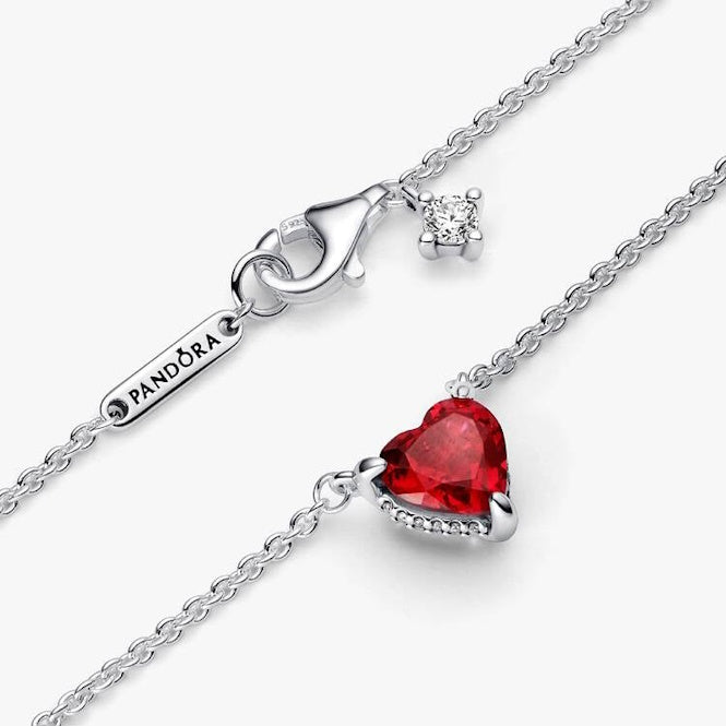 Sparkling Heart Halo Pendant Collier Necklace, 45cm