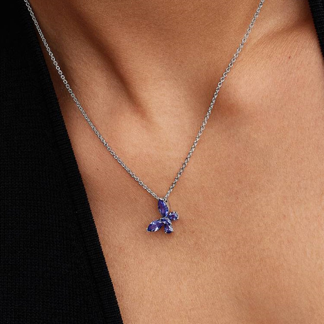 Lapis Lazuli Cornflower Necklace in Sterling Silver, Flower Jewelry Lapis Lazuli Cornflower Necklace in Sterling Silver, Flower Jewelry