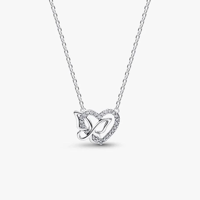 Entwined Heart & Butterfly Pendant Necklace