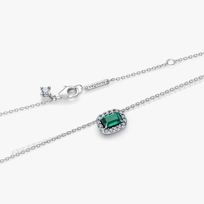 Pandora Rectangular Sparkling Green Halo Pendant Necklace