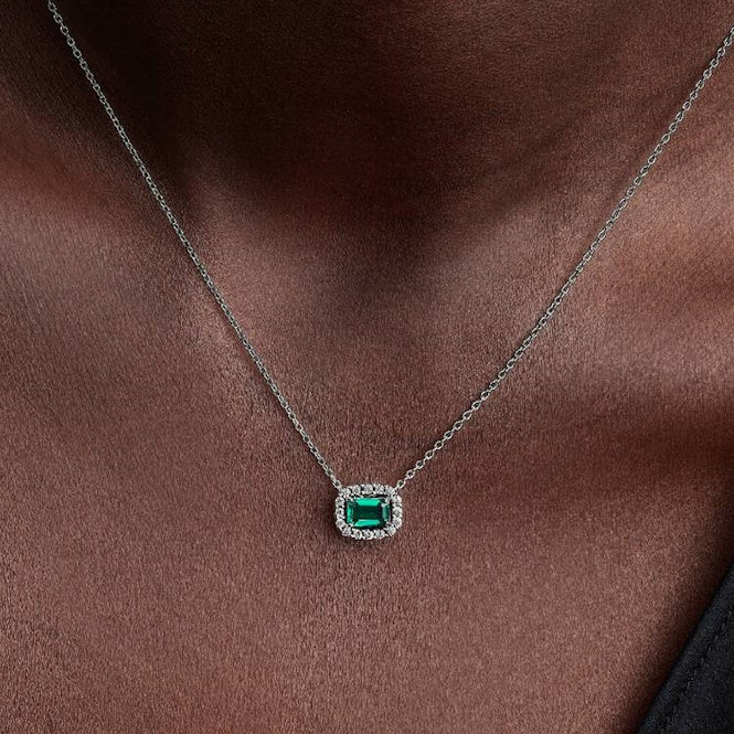 Pandora Rectangular Sparkling Green Halo Pendant Necklace
