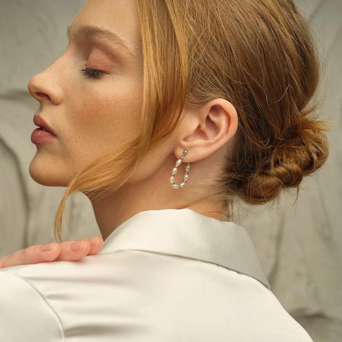 Nature's Wonder Silver Beachcomber Hoop Earrings with Pearls