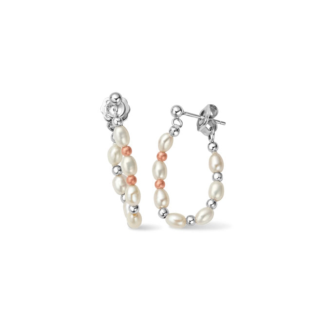 Nature's Wonder Silver Beachcomber Hoop Earrings with Pearls