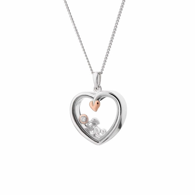 Tree of Life Sterling Silver Inner Charm Heart Pendant with Topaz