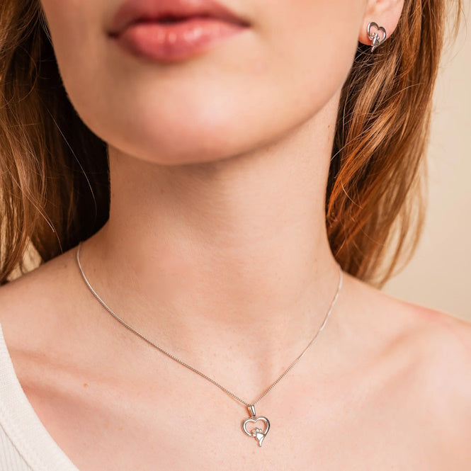 Paw Prints Silver Heart Pendant with Topaz