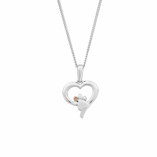 Paw Prints Silver Heart Pendant with Topaz