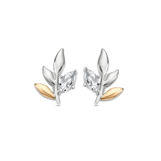 Royal Clogau® Silver Leaf Stud Earrings with Topaz