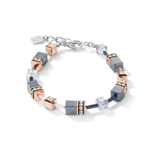 GeoCUBE Bracelet in Silver with Rose Gold & Ice Blue