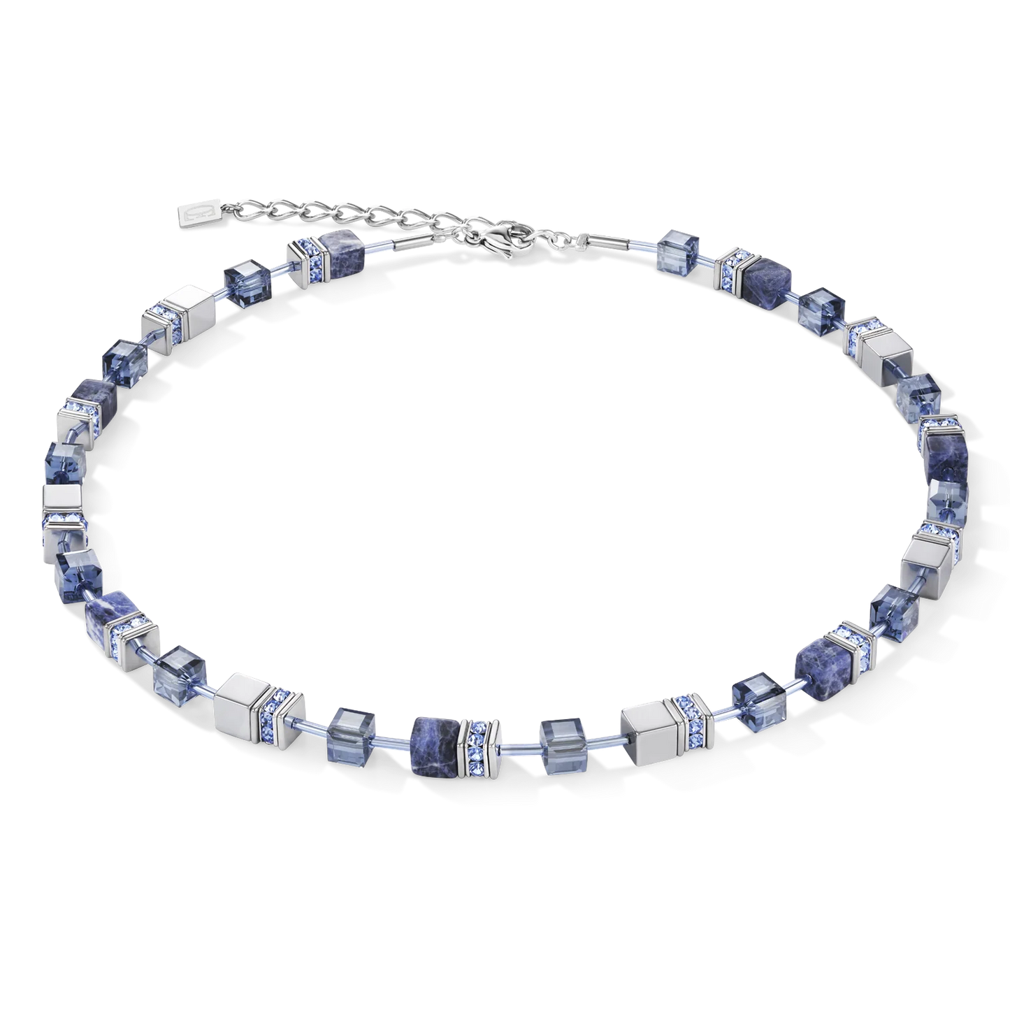 GeoCUBE Necklace in Silver with Sodalite & Haematite Blue