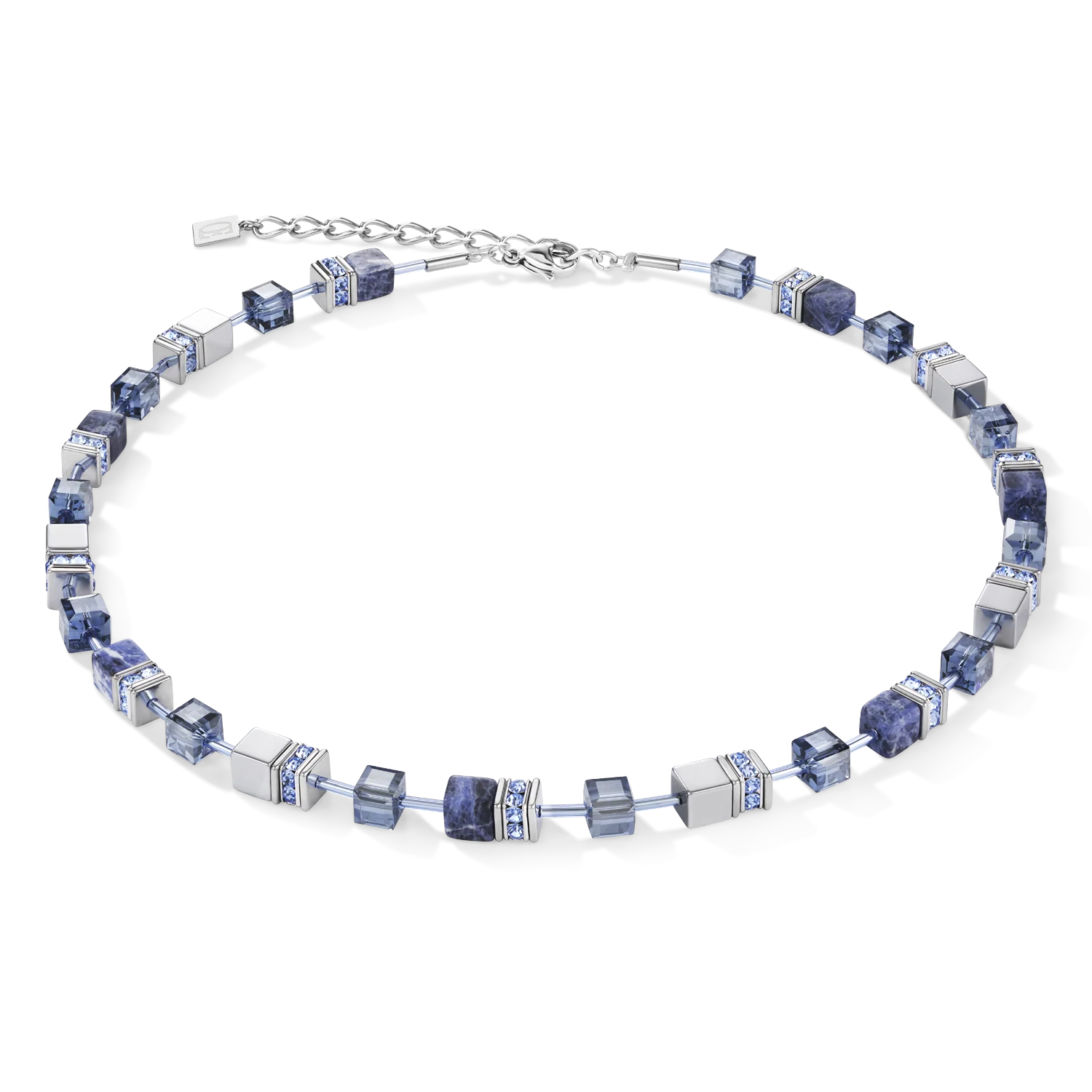 Coeur de Lion GeoCUBE Necklace in Silver with Sodalite & Haematite Blue