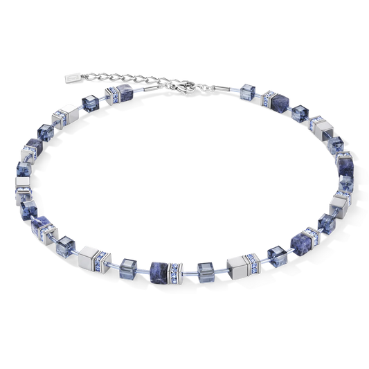 GeoCUBE Necklace in Silver with Sodalite & Haematite Blue