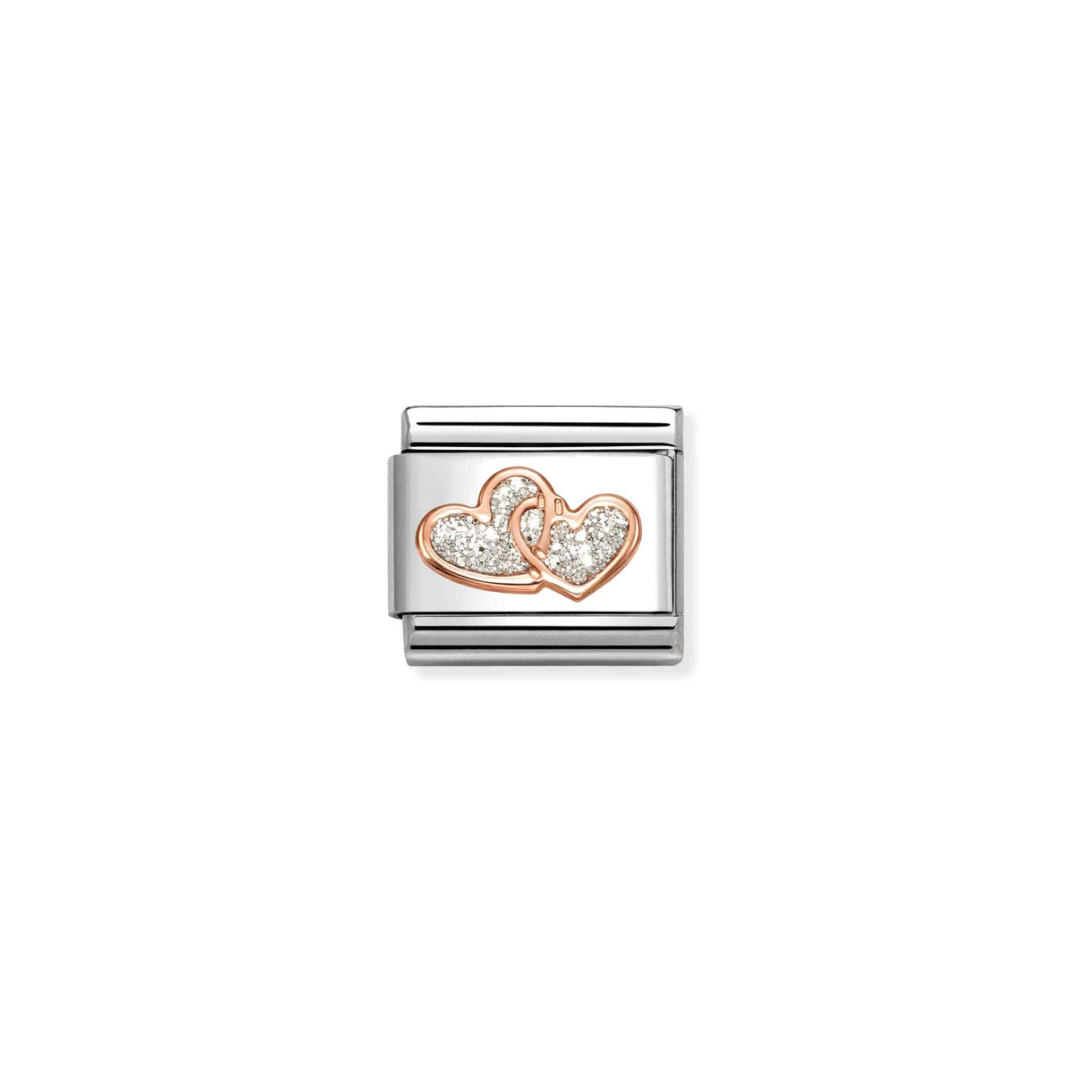 Classic Rose Gold and Enamel Silver Glitter Double Hearts Love & Hearts Charms
