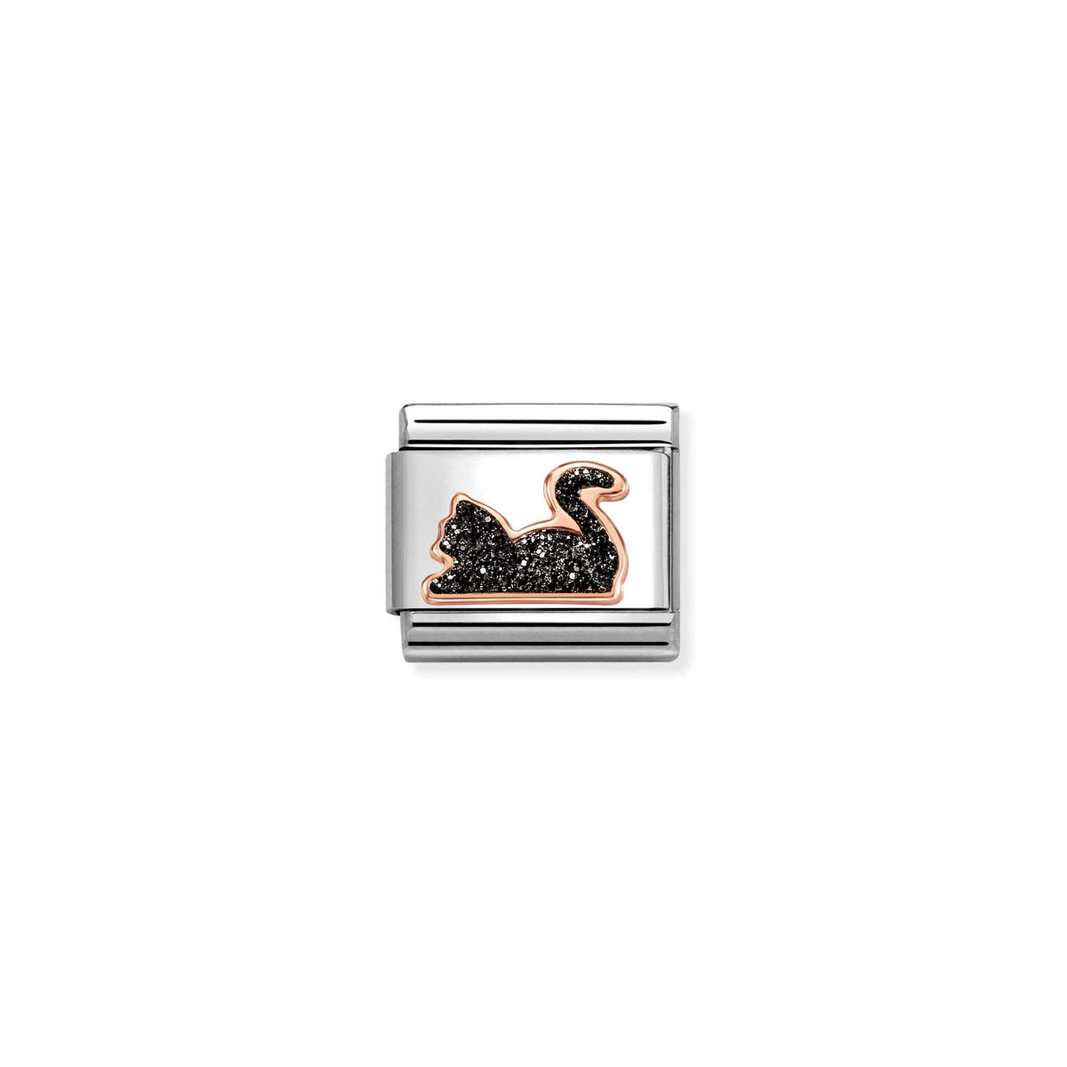 Classic Rose Gold and Enamel Black Glitter Cat Animals & Pets Charms
