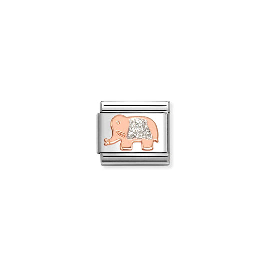 Classic Rose Gold and Enamel Silver Glitter Elephant Animals & Pets Charms