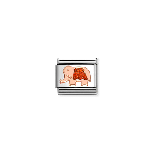 Classic Rose Gold and Enamel Red Glitter Elephant Animals & Pets Charms