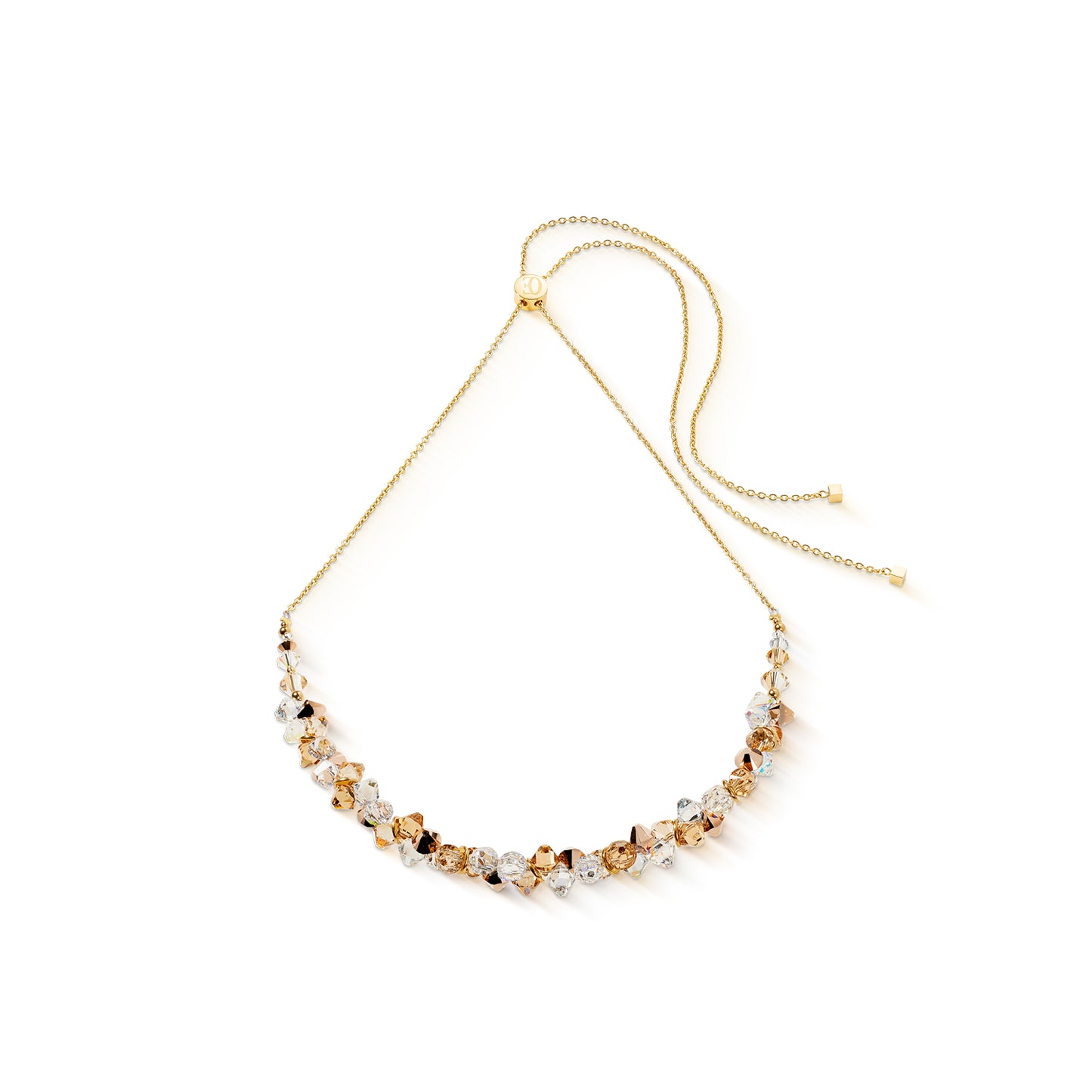 Dancing Crystals Necklace in Gold & Beige