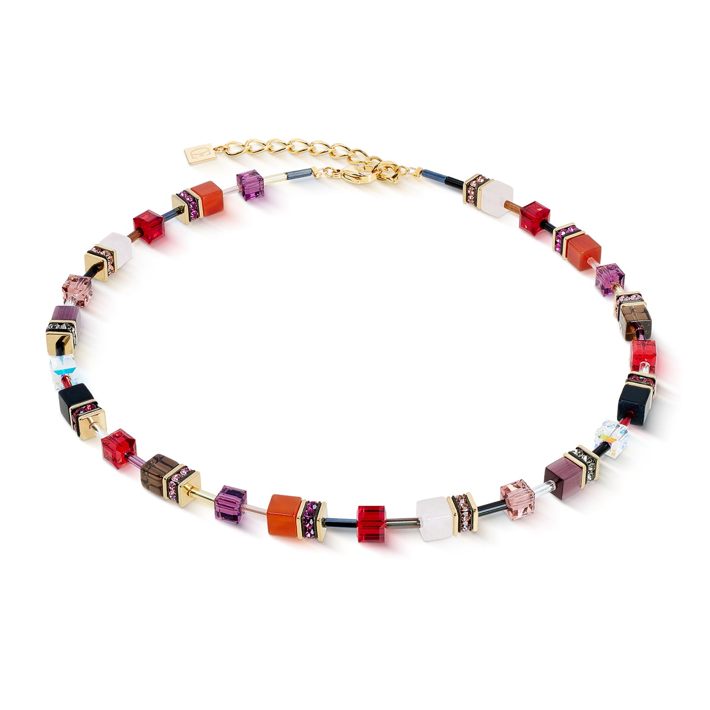 GeoCUBE Iconic Precious Necklace in Gold & Festive Red