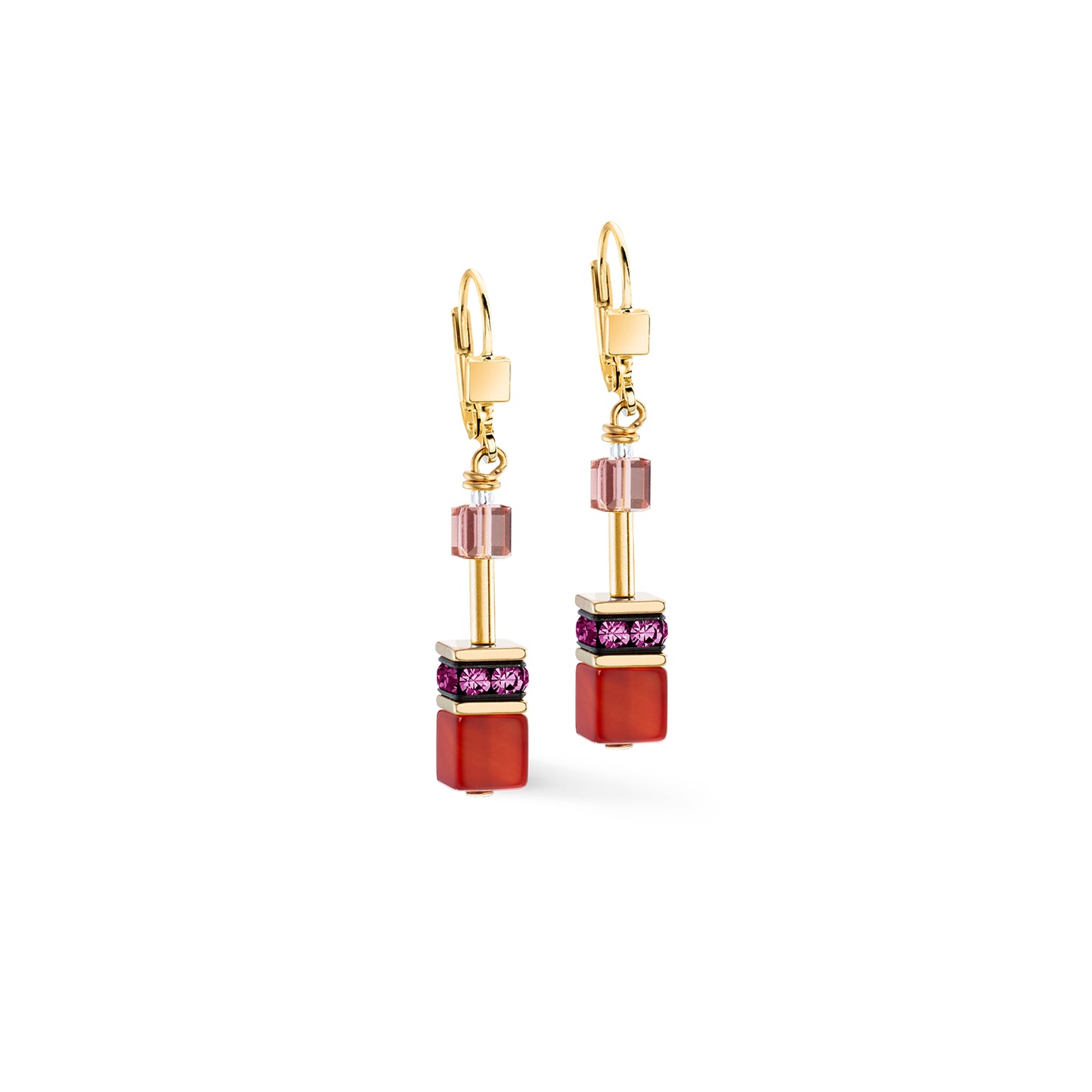 GeoCUBE Iconic Precious Earrings in Gold & Festive Red