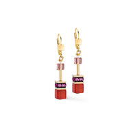 GeoCUBE Iconic Precious Earrings in Gold & Festive Red