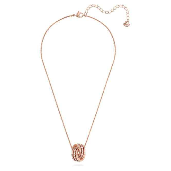 Further Intertwined Circles Pendant Necklace with White Crystal in Rose Gold