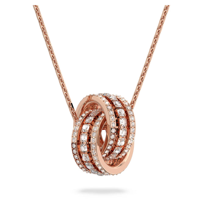 Swarovski Further Intertwined Circles Pendant Necklace with White Crystal in Rose Gold