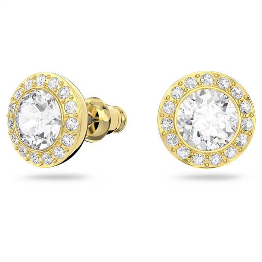 Una Angelic White Crystal Pave Earrings in Yellow Gold
