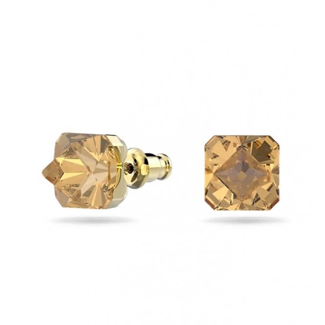 Swarovski Matrix Stud Earrings with Pyramid-Cut Yellow Crystal in Gold