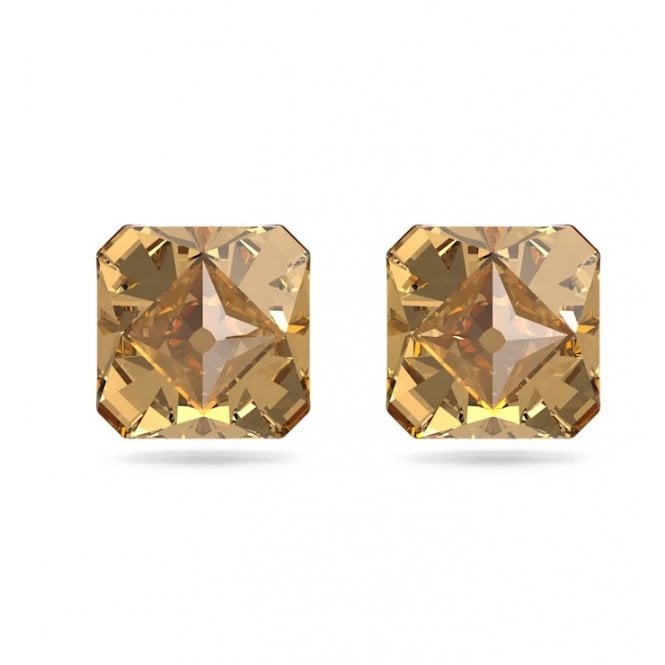 Matrix Stud Earrings with Pyramid-Cut Yellow Crystal in Gold