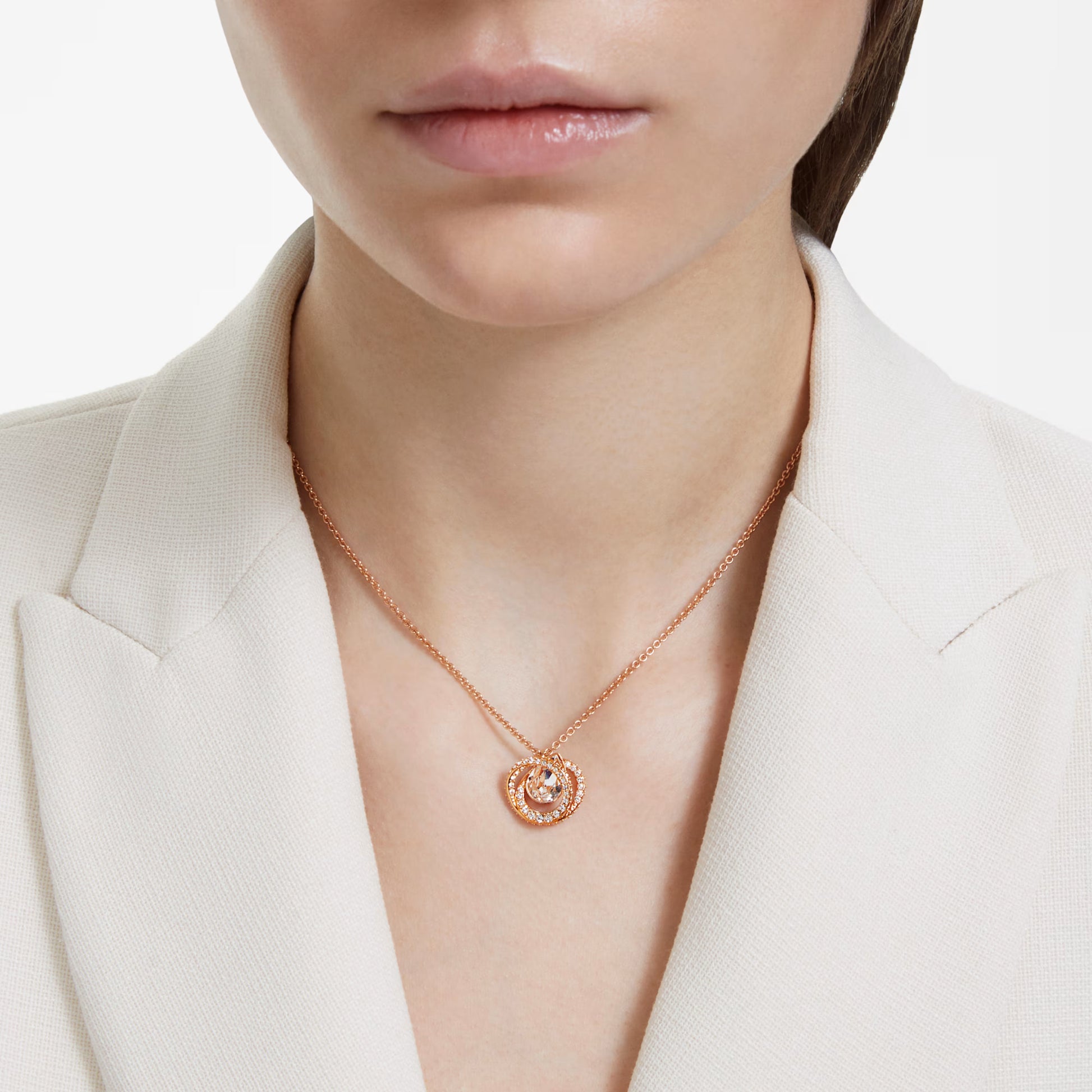 Swarovski Generation Pendant Necklace with White Crystal in Rose Gold