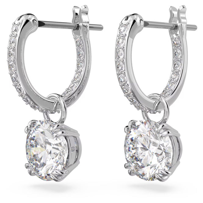 Stilla Drop Earrings with Round-Cut White Crystal in Rhodium Silver