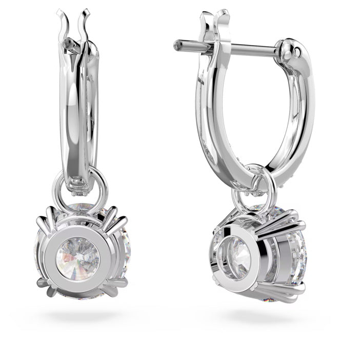 Stilla Drop Earrings with Round-Cut White Crystal in Rhodium Silver