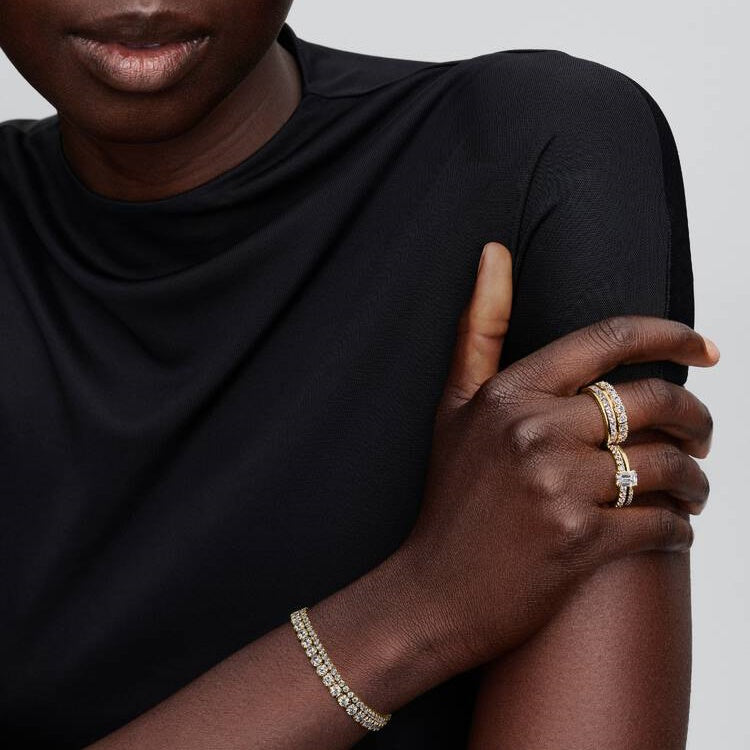 Gold Sparkling Slim Tennis Bracelet, Size 20cm