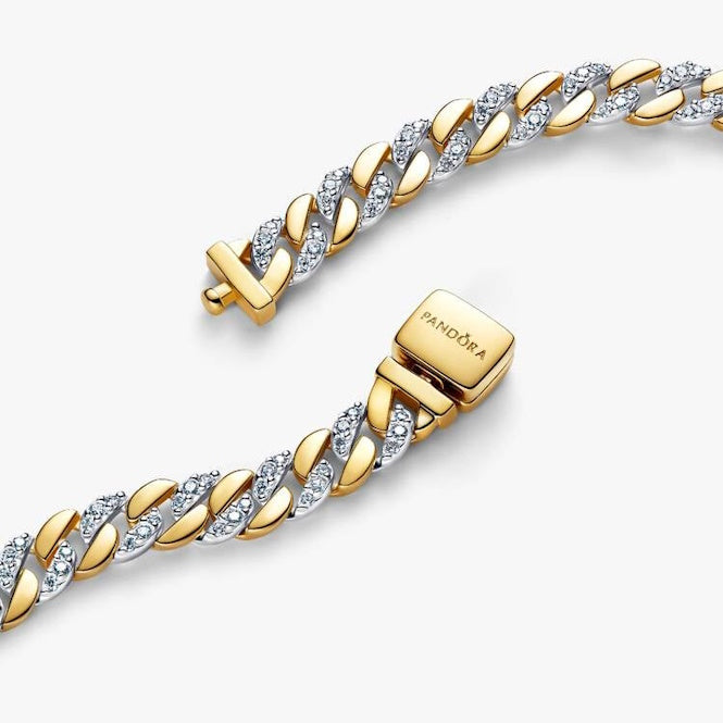 Pandora Two-Tone Pave Cuban Chain Bracelet, 16cm