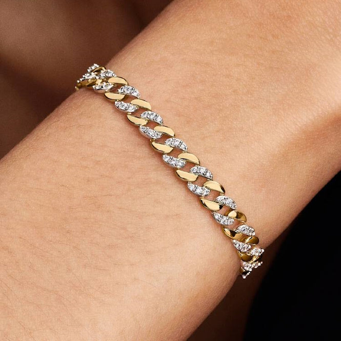 Two-Tone Pave Cuban Chain Bracelet, 16cm