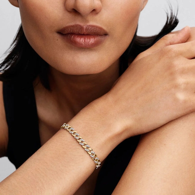 Two-Tone Pave Cuban Chain Bracelet, 18cm