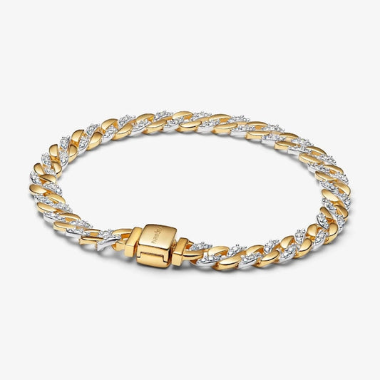 Pandora Two-Tone Pave Cuban Chain Bracelet, 18cm