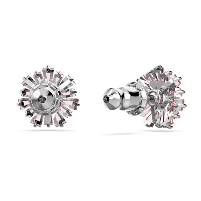 Swarovski Idyllia Sun Stud Earrings with Mixed-Cut Pink Crystal in Rhodium Silver