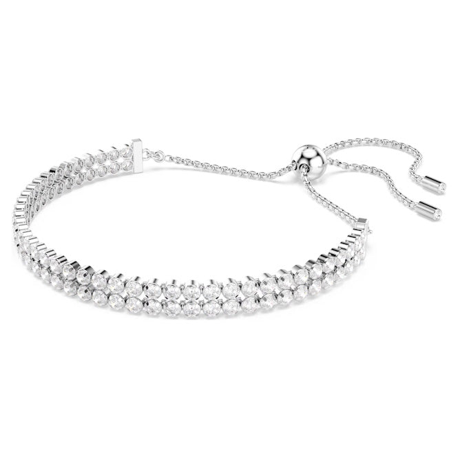 Matrix Tennis Bracelet with Round-Cut White Crystal in Rhodium Silver