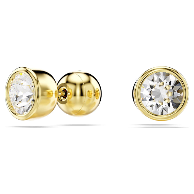 Imber Stud Earrings with Round-Cut White Crystal in Gold
