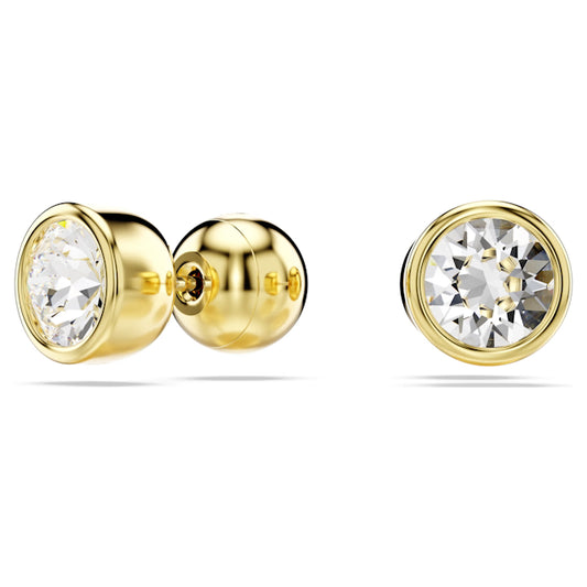Imber Stud Earrings with Round-Cut White Crystal in Gold