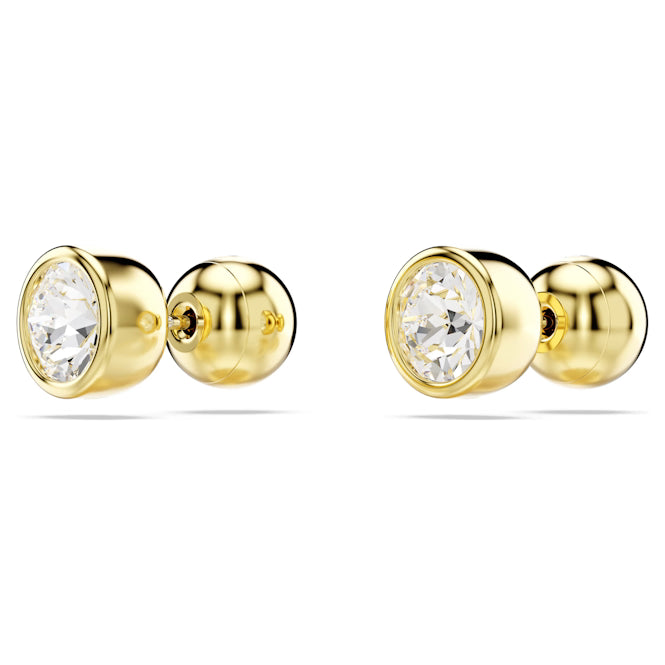Imber Stud Earrings with Round-Cut White Crystal in Gold